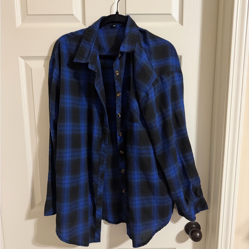 Blue and Black Plaid Button Down Shirt